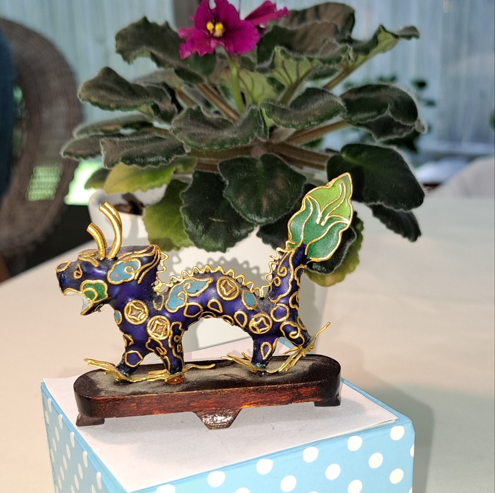 Colorful Enamel Dragon Figurine Vintage Cloisonne